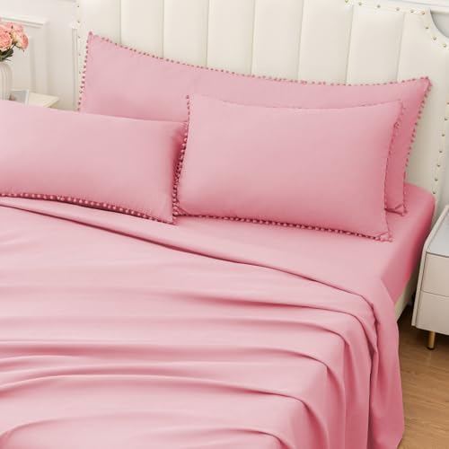 Pom Poms Pillow Shams Standard Size Set of 2, Soft Microfiber Shams Cover - Image 2