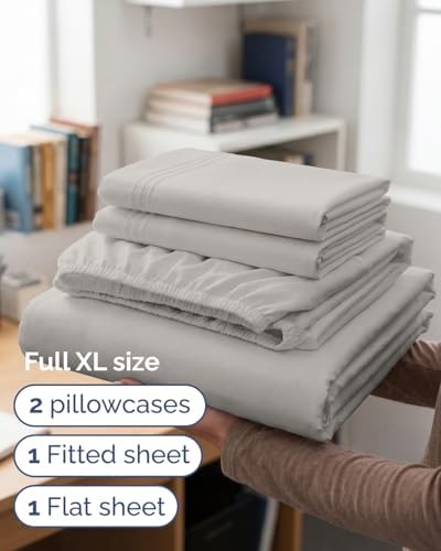 Full XL Sheets - 4 Piece Full XL Sheet Set - Soft & Cooling - French Grey - Image 3