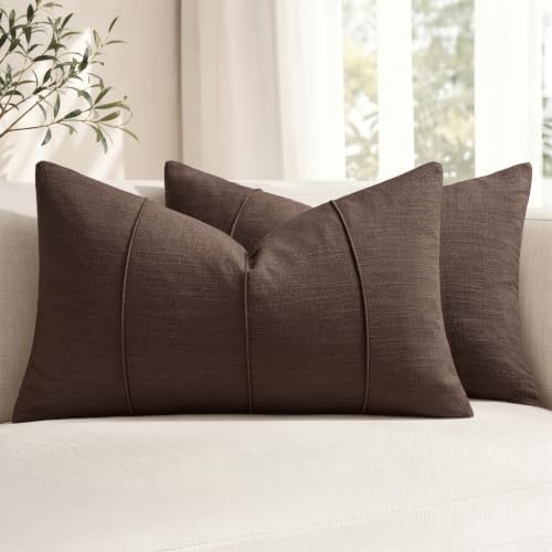 MIULEE Fall Lumbar Decorative Linen Throw Pillow Covers 12x20 Brown Striped by MIULEE