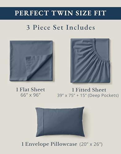 LANE LINEN Twin Sheet Set 100% Organic Cotton 3pc Percale - Image 4