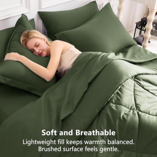 CozyLux Twin XL Comforter Set 68"x88" Olive Green - Image 4