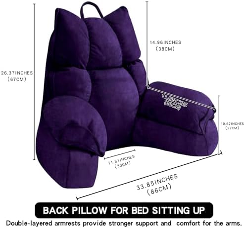Reading Pillow for Bed with Arms, Back Support, Memory Foam（Grape - Image 2
