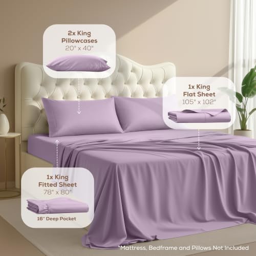 King Sheets Set, 4 Pieces 16" Deep Pocket Hotel Luxury Bed Sheets - Image 2