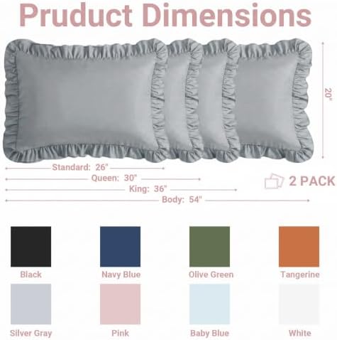 Set of 2 Microfiber Ruffle Pillow Cases Queen Size Silver Gray - Image 6