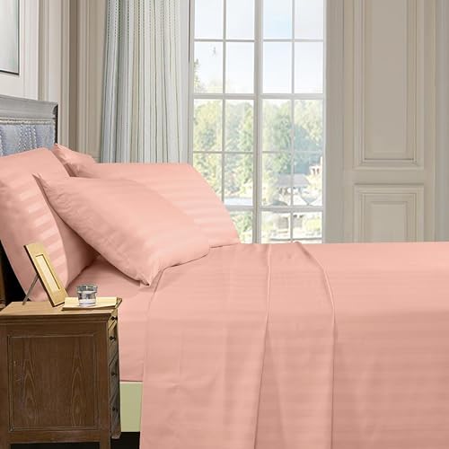 Elegant Comfort 4-Piece Damask Stripe Sheet Set, Twin XL, Dusty Rose - Image 2