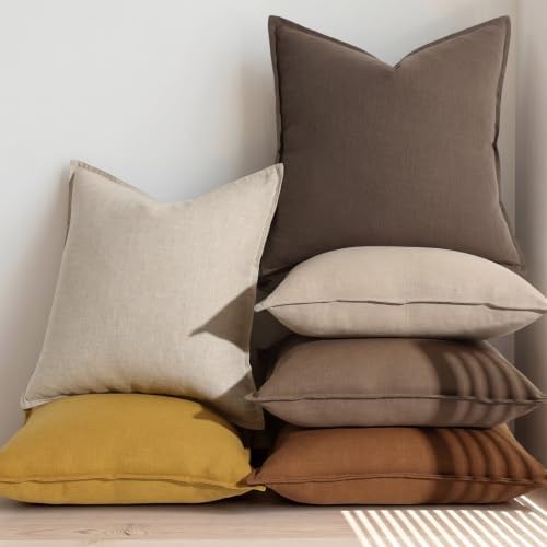 decorUhome Fall Brown Linen Throw Pillow Covers 24x24 Set of 2 - Image 5