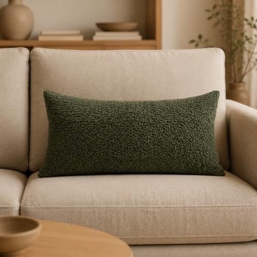 JoraLion 14x24 inch Boucle Lumbar Pillow Cover, Army Green Woven Texture - Image 7