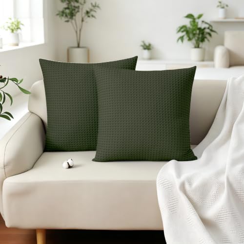 100% Cotton Waffle Weave Throw Pillow Covers Set of 2, Hidden Zipper Closure - Image 6