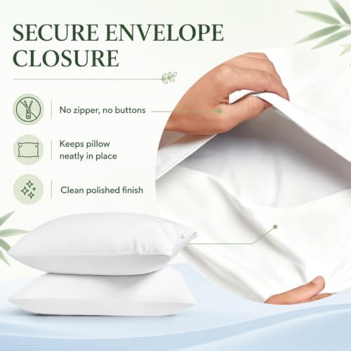Pillow Cases Set, 100% Rayon from Bamboo, Standard 20"x26" White - Image 6
