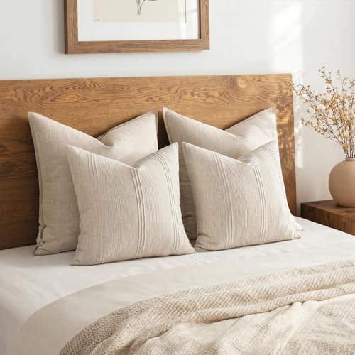 MIULEE Decorative Striped Throw Pillow Covers 20x20 Inch Beige 2 Pack - Image 6