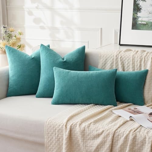 MIULEE Teal Chenille Couch Lumbar Throw Pillow Covers - Image 2