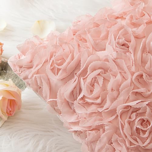 MIULEE Decorative Rose Flower Pillow Cover Pack of 1 Peach Pink 18x18 Inch - Image 2