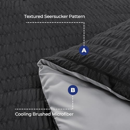 HYMOKEGE Black/Light Grey Oversized Queen Comforter Set Seersucker 7 Pieces - Image 4