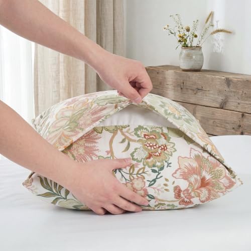 Bedorm 100% Cotton Pillowcases Set of 2 King Size Floral Pillow Cover Green - Image 5