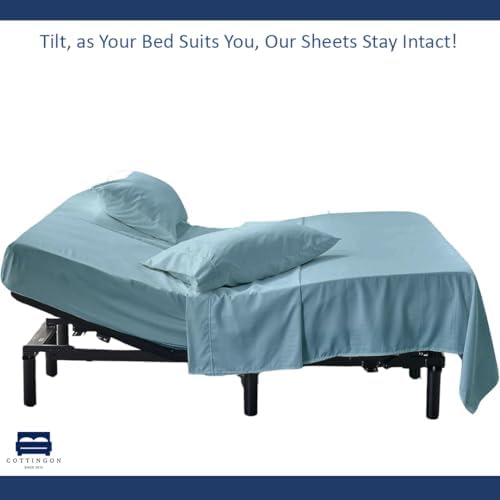 4 Piece Flex Head King Sheet Set 34" Top, 100% Egyptian Cotton, Light Blue - Image 6