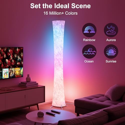 WORLD WIN 61'' RGB LED Corner Floor Lamp, Unique Hourglass Shade, Round - Image 3