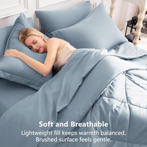 CozyLux Full Comforter Set 82"x86" Dusty Blue - Image 4