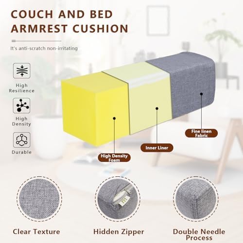 2 Pack Couch Arm Rest Pillow, High Density Foam Armrest Cushion, Removable & - Image 3