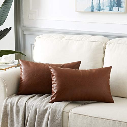 Fancy Homi Faux Leather Boho Decorative Throw Pillow Covers, Thick Modern Solid - Image 7