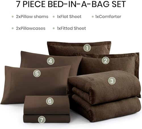 Monbix Full Size Comforter Set 7 Pieces Chocolate Brown Bed in a Bag - Image 7