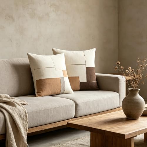 Neutral Geometric Color Block Throw Pillow Covers 18x18 Inch Set of 2 - Image 6