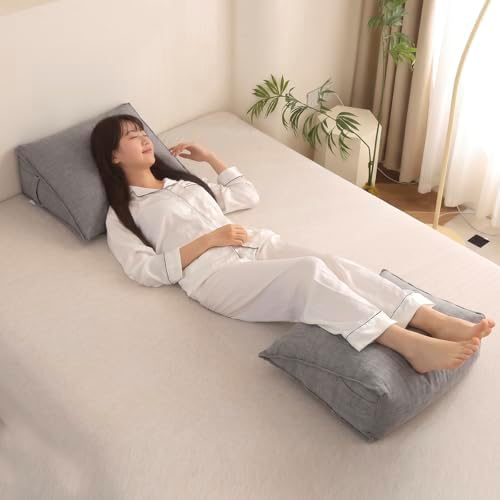 Triangular Reading Pillow with Side Pocket, Backrest Support Cushion - Image 3