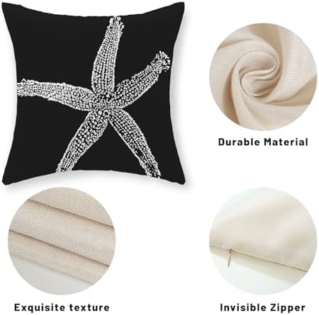 Coastal Pillow Covers 20x20 Set of 2 Black Starfish Throw Pillows Nautical - Image 7