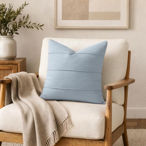MIULEE Decorative Linen Throw Pillow Covers 20x20 Light Blue Striped - Image 6