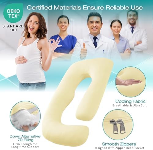 Cooling Pregnancy Pillows for Sleeping, Light Yellow - Image 3