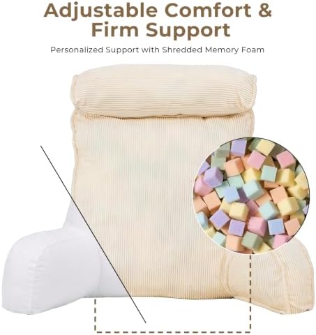 Reading Pillow for Bed with Detachable Neck Roll and Shredded Memory Foam - Image 4