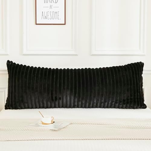 JAUXIO Faux Fur Fluffy Body Pillow Cover Luxury Textured Vertical Stripe Plush - Image 2