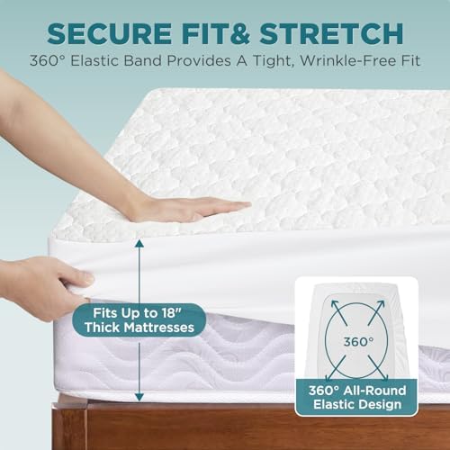 5 Sided Waterproof Mattress Protector Queen Size, Quilted Bamboo Rayon - Image 6