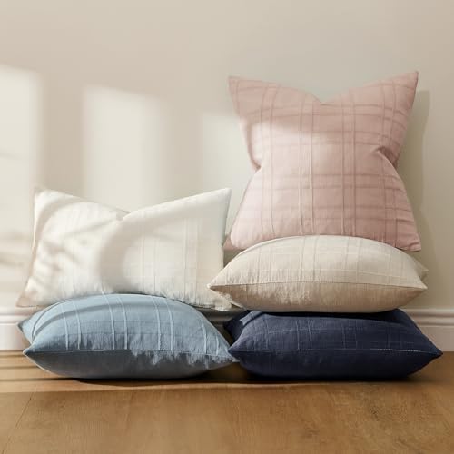 MIULEE Linen Plaid Pillow Covers Decorative 20x20 Light Pink - Image 7