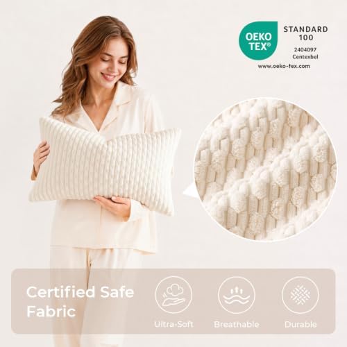Kevin Textile Soft Corduroy 16"x24" Lumbar Pillow Cover 1 Pack, Cream White - Image 5