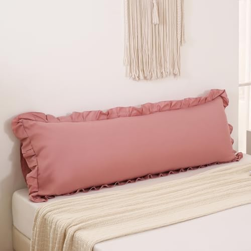 Merryword Pink Mocha Body Pillow Cover 20x54inches Long Pillowcase Ruffled by Merryword