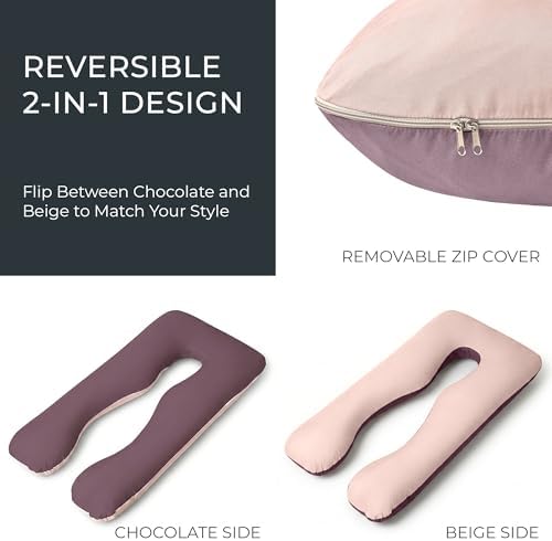U Shaped Pregnancy Pillow Soft Reversible 55 in Chocolate Beige - Image 7