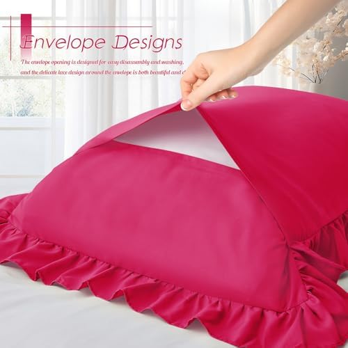 Ruffled Pillow Cases, Hot Pink, King 20"x36" - Image 5