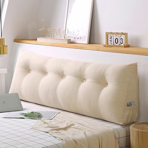 Headboard Wedge Pillow for Single/Twin/Queen/King Bed, Large Cotton Linen by Unknown
