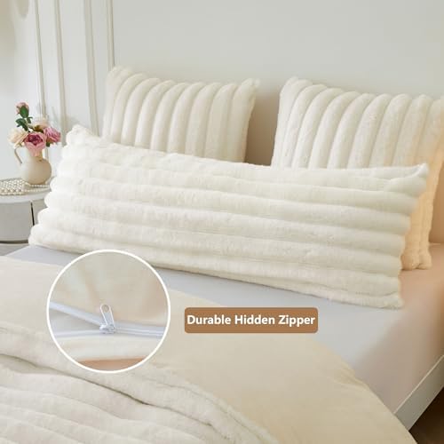 MEGO Body Pillow Cover 20x54, Fluffy Wide Ribbed Faux Rabbit Fur - Image 4