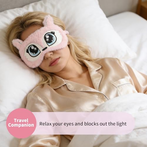 PERFECTSIGHT Sleep Eye Masks, Cute Plush Sleep Eye Cover Lightweight Adjustable - Image 3