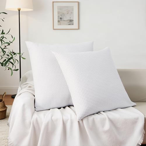 100% Cotton Waffle Weave Throw Pillow Covers Set of 2, Hidden Zipper Closure - Image 5