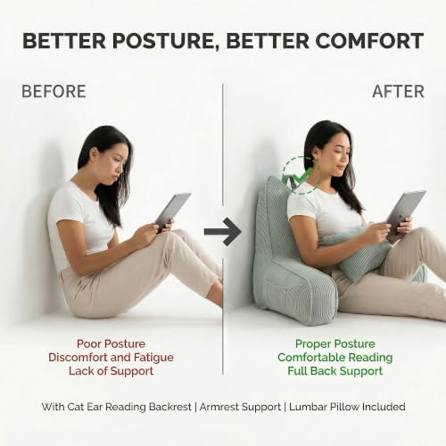 Patented Design Cat Ear Inspired Corduroy Reading Pillow - Image 3
