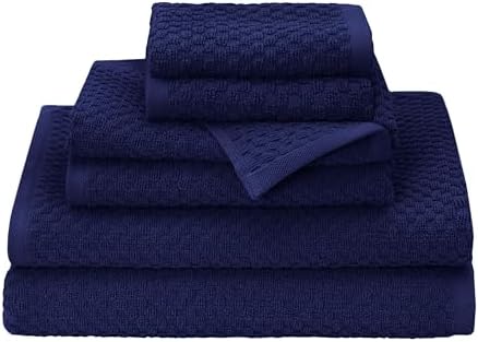 COTTON CRAFT Euro Spa Waffle Weave 6 Piece Towel Set - 100% Cotton - Navy by COTTONCRAFT