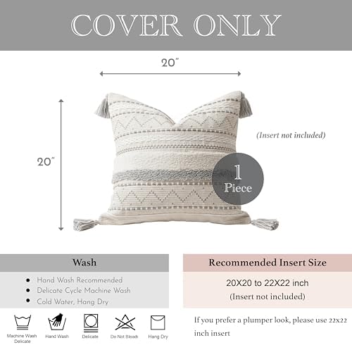 BlissBlush 20X20 Throw Pillow Cover, Cream Neutral Square Decorative Cushion - Image 5