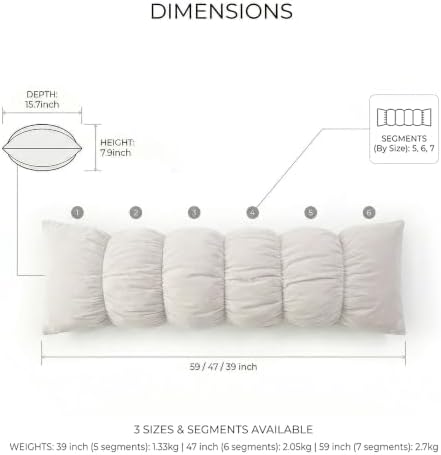 Pat. Pend. Long Bed Pillow for Side Sleepers, 47 Inch, Misty White - Image 4