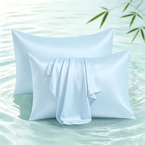 Bamboo Viscose Zipper Pillow Cases Standard Size Set of 2 by ShunjieHome