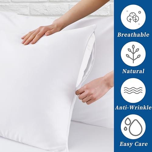 100% Cotton 4 Pcs Pillow Cases Queen Size, 400 Thread Count Sateen Weave White - Image 3