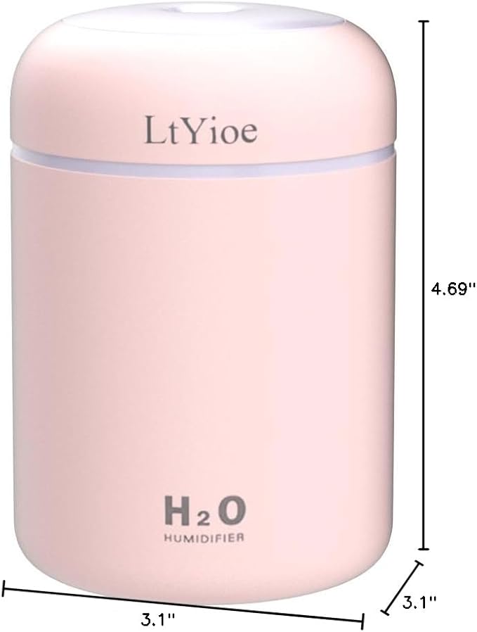 Colorful Cool Mini Humidifier, USB Personal Desktop Humidifier for Car, Office Room, Bedroom,etc. Auto Shut-Off, 2 Mist Modes, Super Quiet. (Pink)