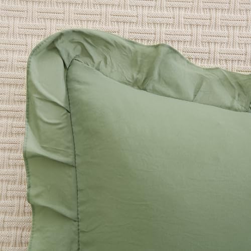 Merryword Avocado Green Pillow Shams Green Ruffle Standard Pillowcases Cute - Image 5
