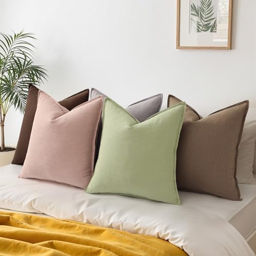 decorUhome Fall Light Brown Linen Throw Pillow Covers 20x20 Set of 2 - Image 6